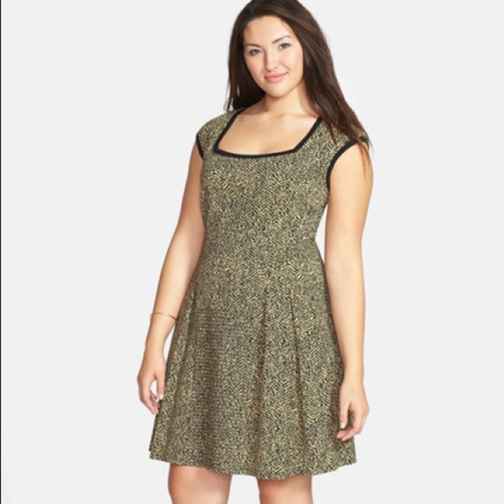 Eight Sixty Metallic Gold Skater Knit Dress 1X